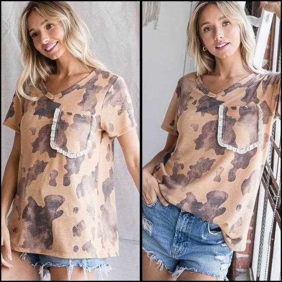 Caramel Cow Print Top - Picture 1 of 7